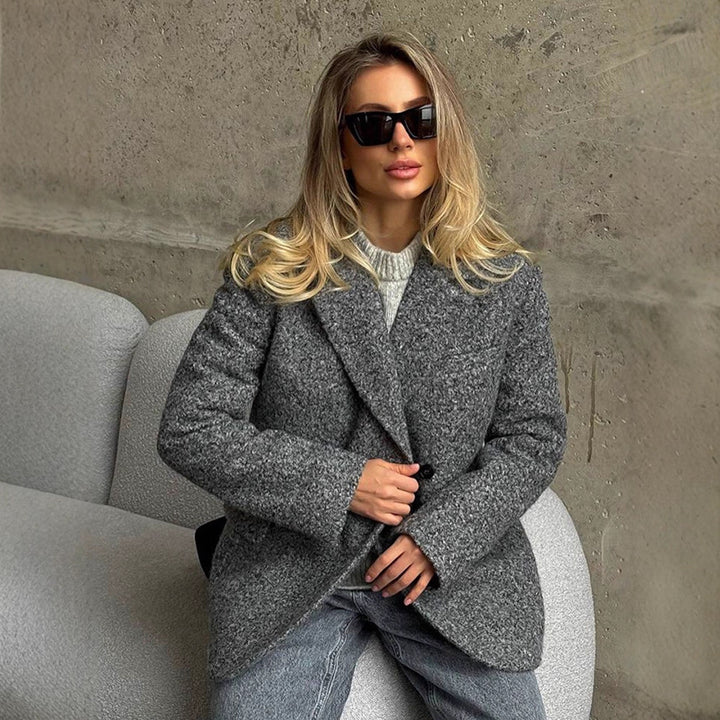 Damen Oversized Wollblazer mit eleganten Knopfdetails Drune