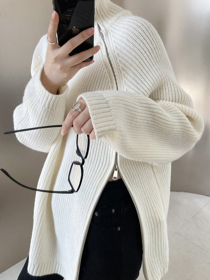 Drune Rollkragenpullover mit Seitenschlitz einfarbig gestrickt
