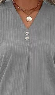 Damen V-Ausschnitt Bluse mit feinen Streifen und Knopfdetails Drune