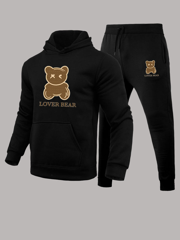 Herren Kapuzenpullover und Jogginghose Set mit klarem Bärenmotiv Drune