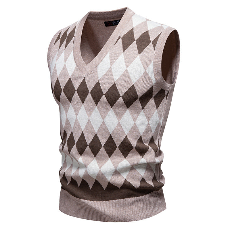 Herren ärmellose Strickweste mit Rauten-Muster Drune