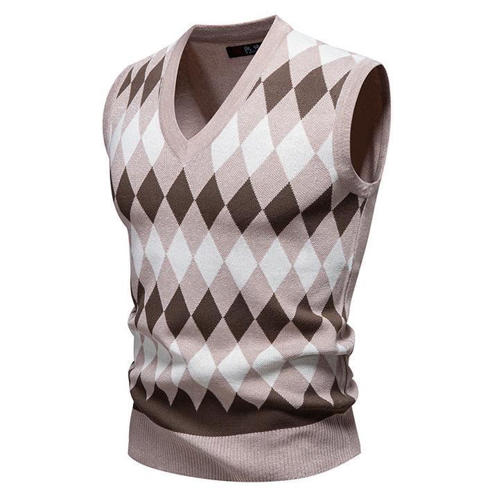 Herren ärmellose Strickweste mit Rauten-Muster Drune