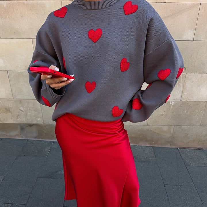 Damen Pullover mit Herz-Applikationen und lässigem Schnitt Drune