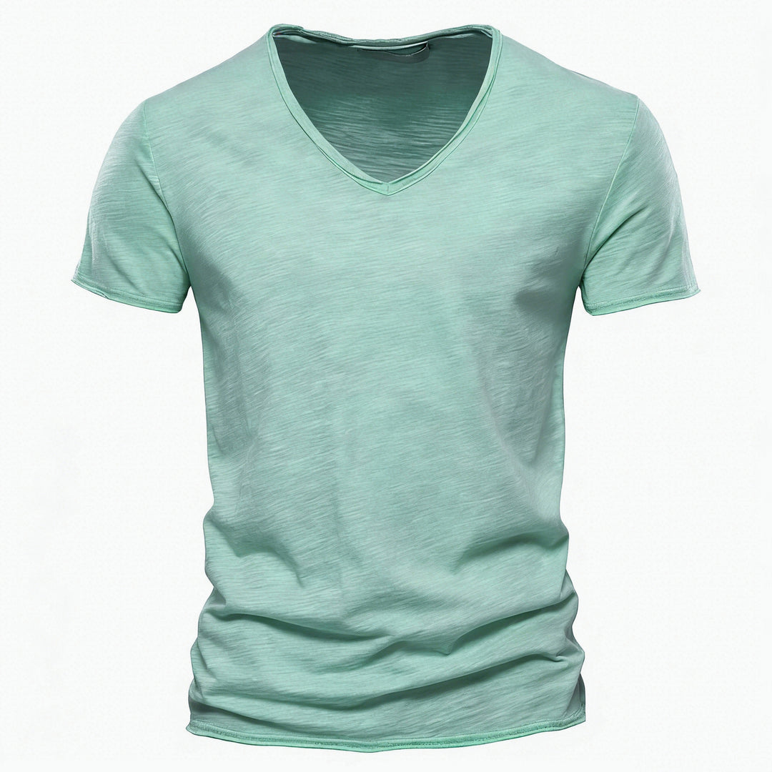 Herren nan leichtes Baumwolljersey Kurzarmshirt mit V-Ausschnitt und schmaler Passform Drune