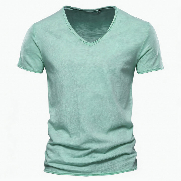 Herren nan leichtes Baumwolljersey Kurzarmshirt mit V-Ausschnitt und schmaler Passform Drune