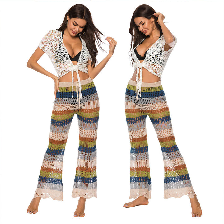 Damen Luftige Häkelhose im Boho-Stil mit hoher Taille Drune