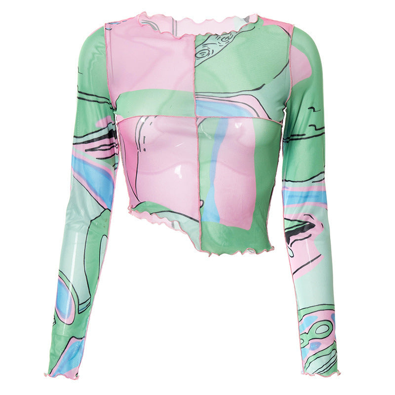 Damen Crop-Top mit kreativen grafischen Prints und tailliertem Schnitt Drune