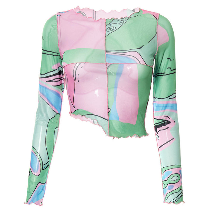 Damen Crop-Top mit kreativen grafischen Prints und tailliertem Schnitt Drune