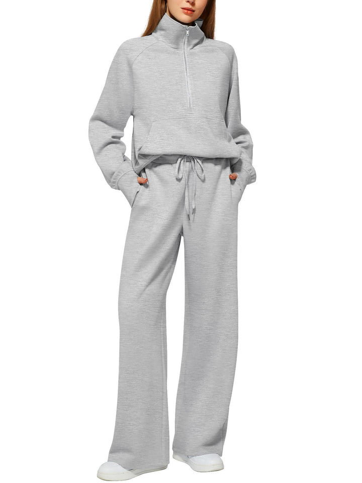 Damen nan halbzip Lounge-Set mit hohem Stehkragen, Kängurutasche und weiten Highwaist-Jogginghose Drune