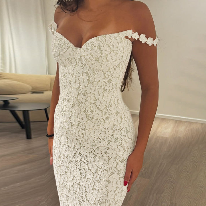 Damen Elegantes Spitzen-Spaghettiträgerkleid mit femininer Silhouette Drune