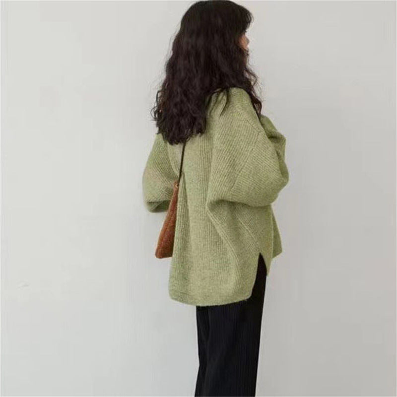 Damen V-Ausschnitt Grobstrickpullover Drune