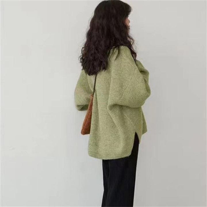 Damen V-Ausschnitt Grobstrickpullover Drune