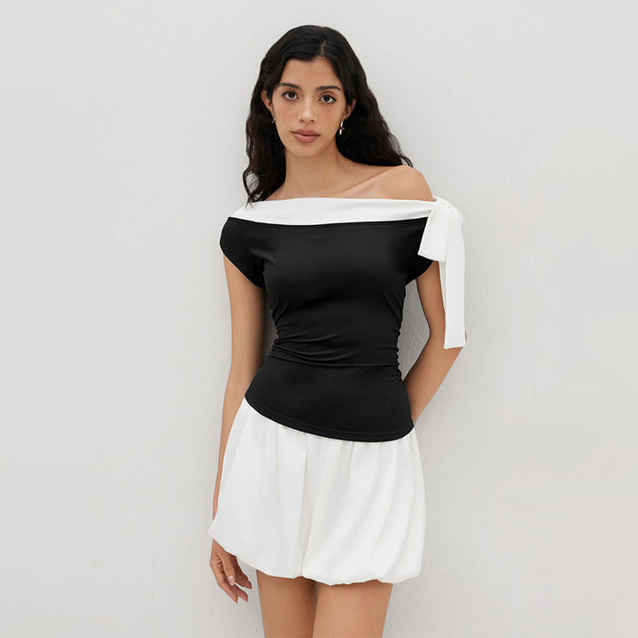 Damen Oberteil mit off-shoulder Design und verspieltem Schleifenverschluss Drune