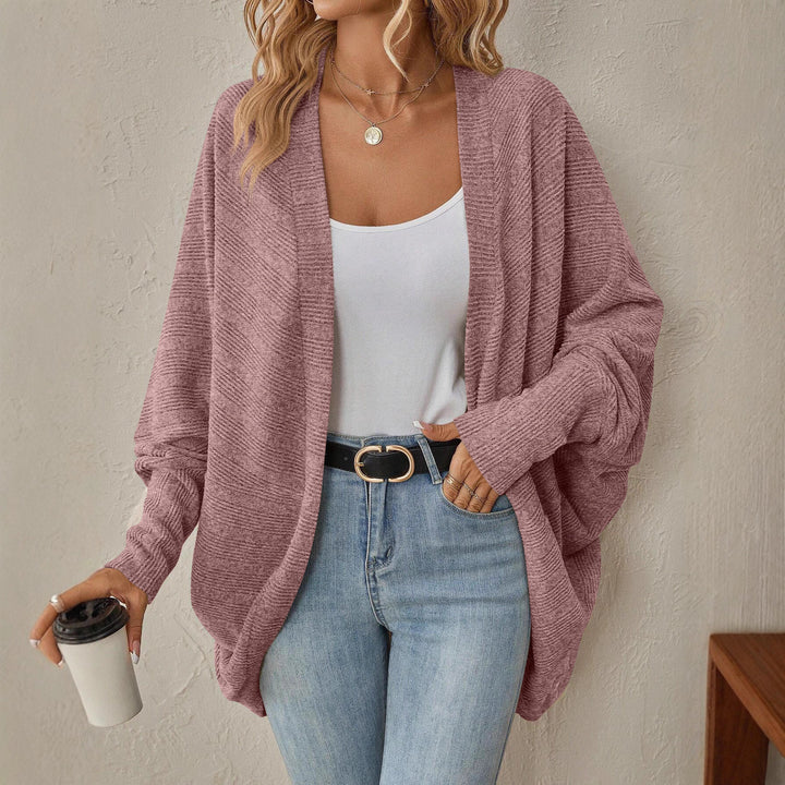 Damen lässige Strickjacke mit weit geschnittenen Ärmeln und offenem Design Drune