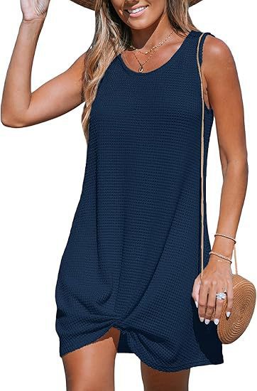 Damen lässiges Sommerkleid aus strukturierter Baumwolle mit verspieltem Knoten Drune