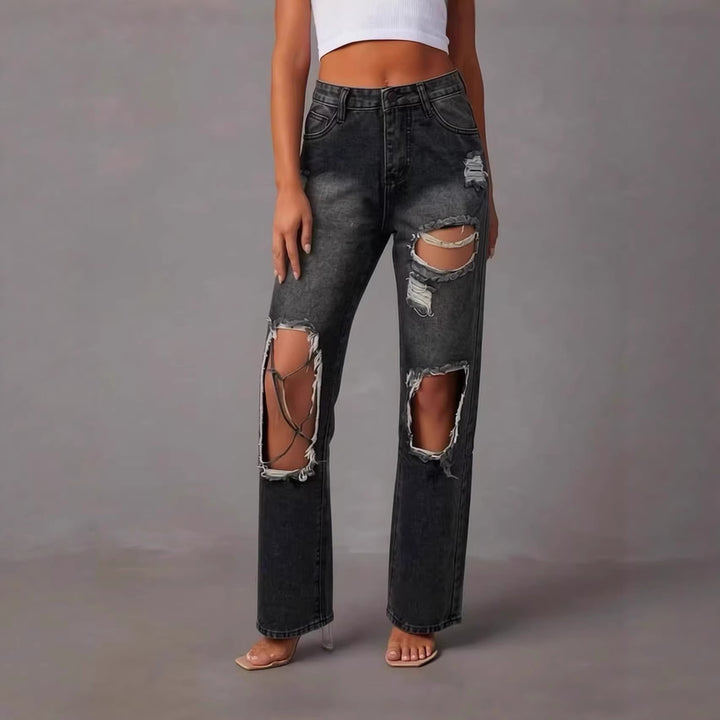 Damen distressed Mom Jeans mit trendy Cut-Out-Details Drune