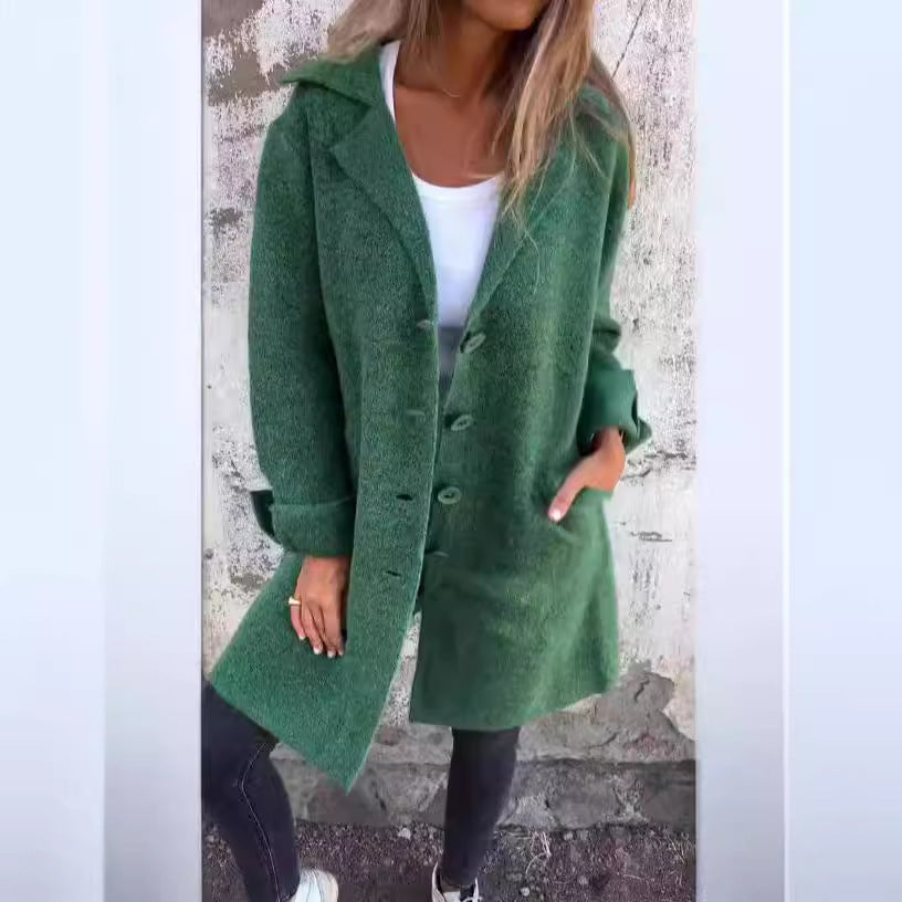 Damen nan Oversize Wollmix-Mantel mit Reverskragen aufgesetzten Taschen geknöpfter Front und umgeschlagenen Ärmeln Drune
