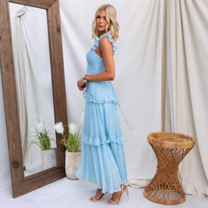 Damen Maxikleid mit Rüschendetails und taillierter Silhouette Drune