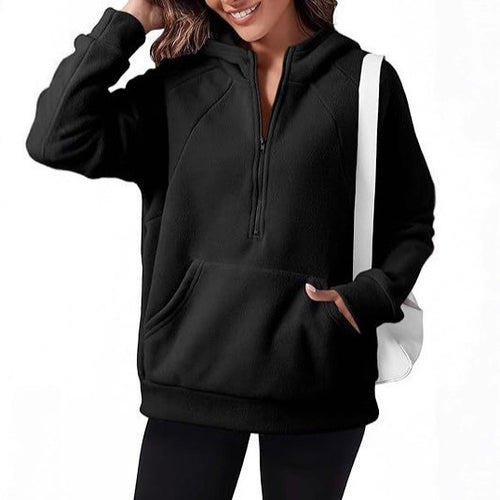 Damen Fleece Kapuzenshirt mit praktischer Kängurutasche Drune