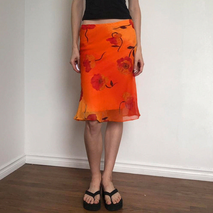 Damen schwingender Sommerrock mit floralen Mustern und leichtem Stoff Drune