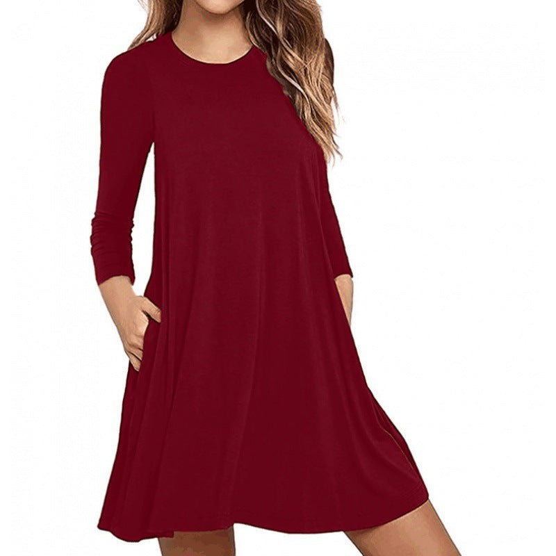 Damen Freizeitkleid mit Rundhalsausschnitt und praktischen Taschen Drune