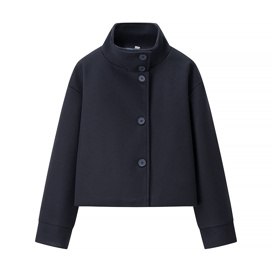 Damen Kurze Übergangsjacke mit hohem Kragen und dekorativen Knopfdetails Drune
