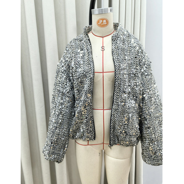Damen Funkelnde Paillettenjacke mit lässigem Schnitt Drune