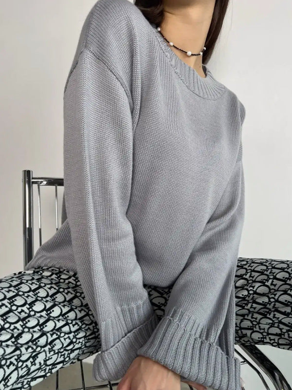 Damen eleganter Pullover mit weitem Schnitt und strukturierten Ärmeln Drune