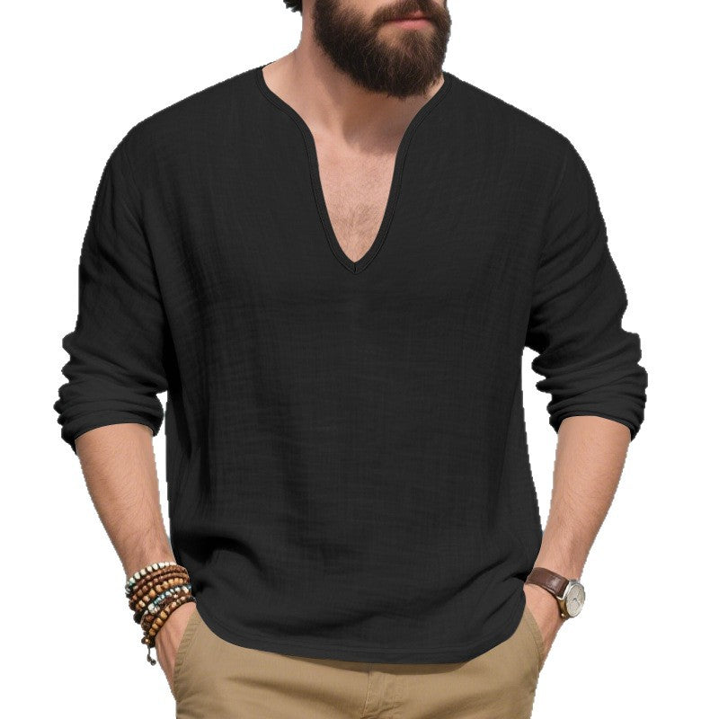 Herren lässiges Langarmshirt mit V-Ausschnitt aus hochwertigem Baumwollmix Drune