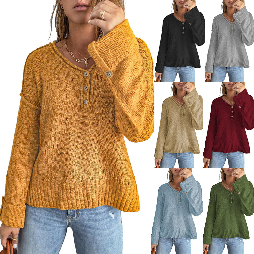 Damen Grober Strickpullover mit Knopfleiste und weitem Schnitt Drune