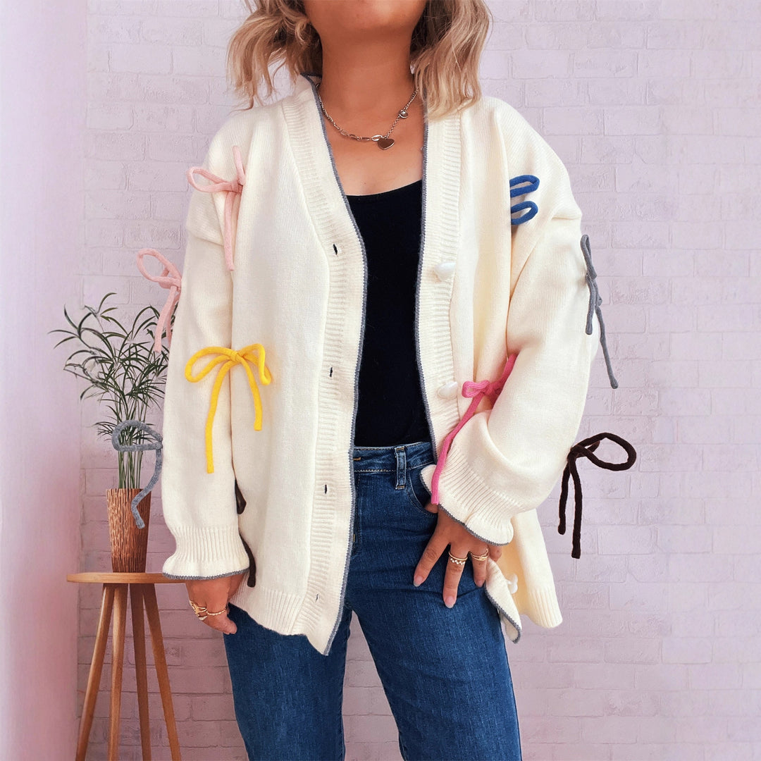 Damen Strickjacke mit bunten Schleifendetails Drune