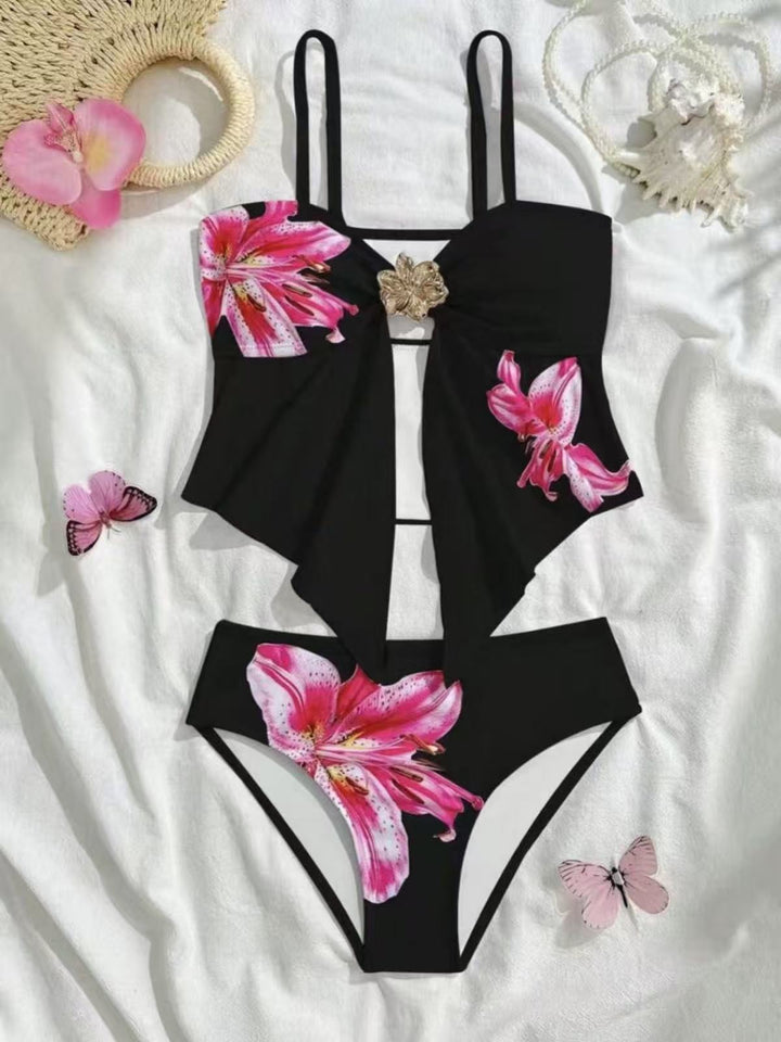 Damen Bikini-Set mit floralem Wickeldetail und eleganter Blütenapplikation Drune