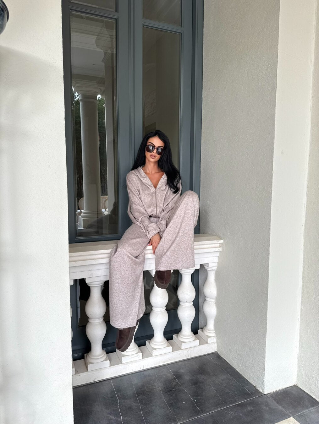 Damen komfortabler Pyjama-Anzug mit langem Bein und Kapuze Drune