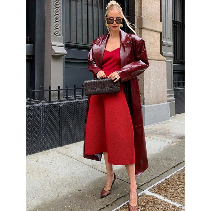 Damen glänzende Kunstlederjacke mit oversized Schnitt und eleganten Details Drune