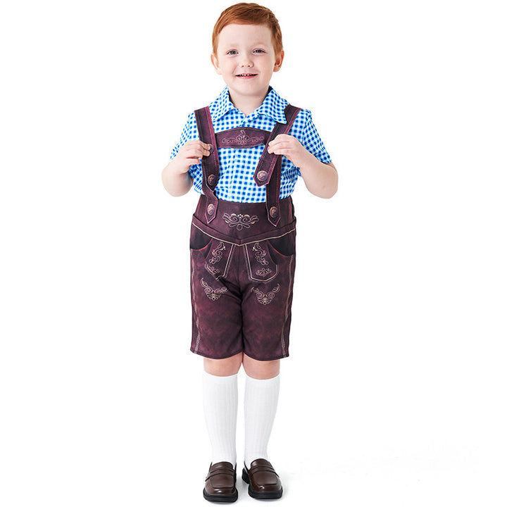 Herren nan kurze Trachtenlederhose mit verstellbaren Trägern und traditioneller Stickerei Drune