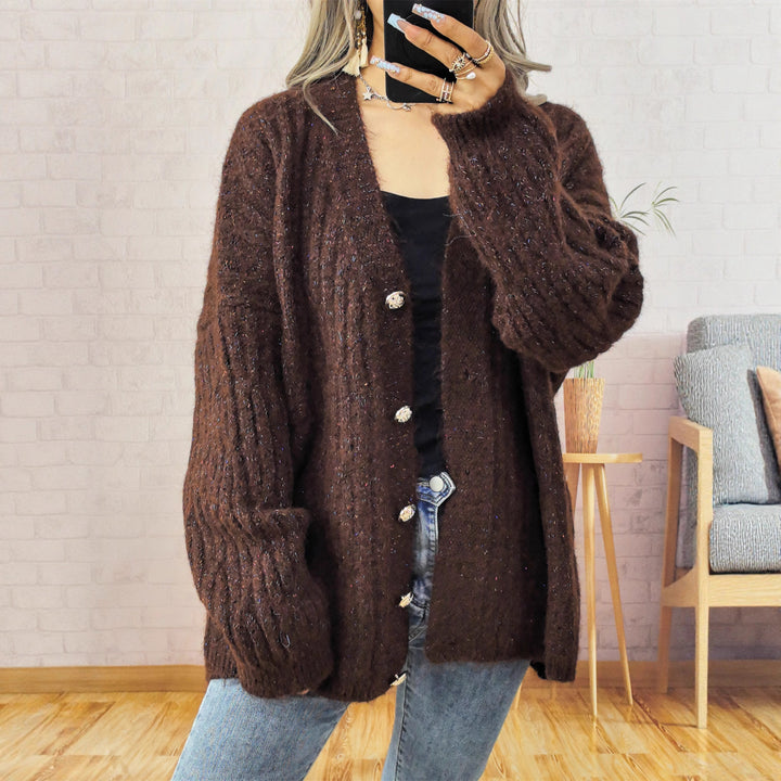 Damen gemütliche Strickjacke mit Knopfdetails Drune