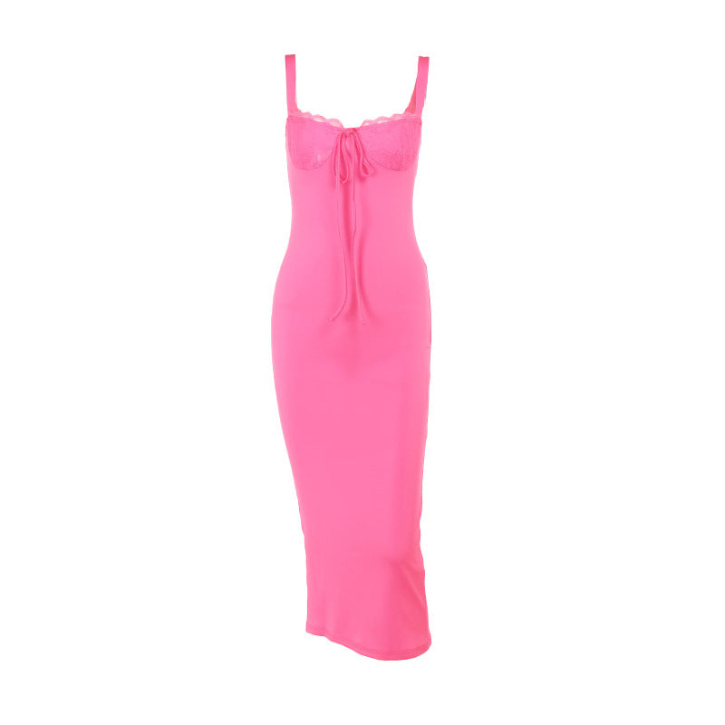 Damen figurbetontes Langarmkleid mit Spitzenverzierungen Drune
