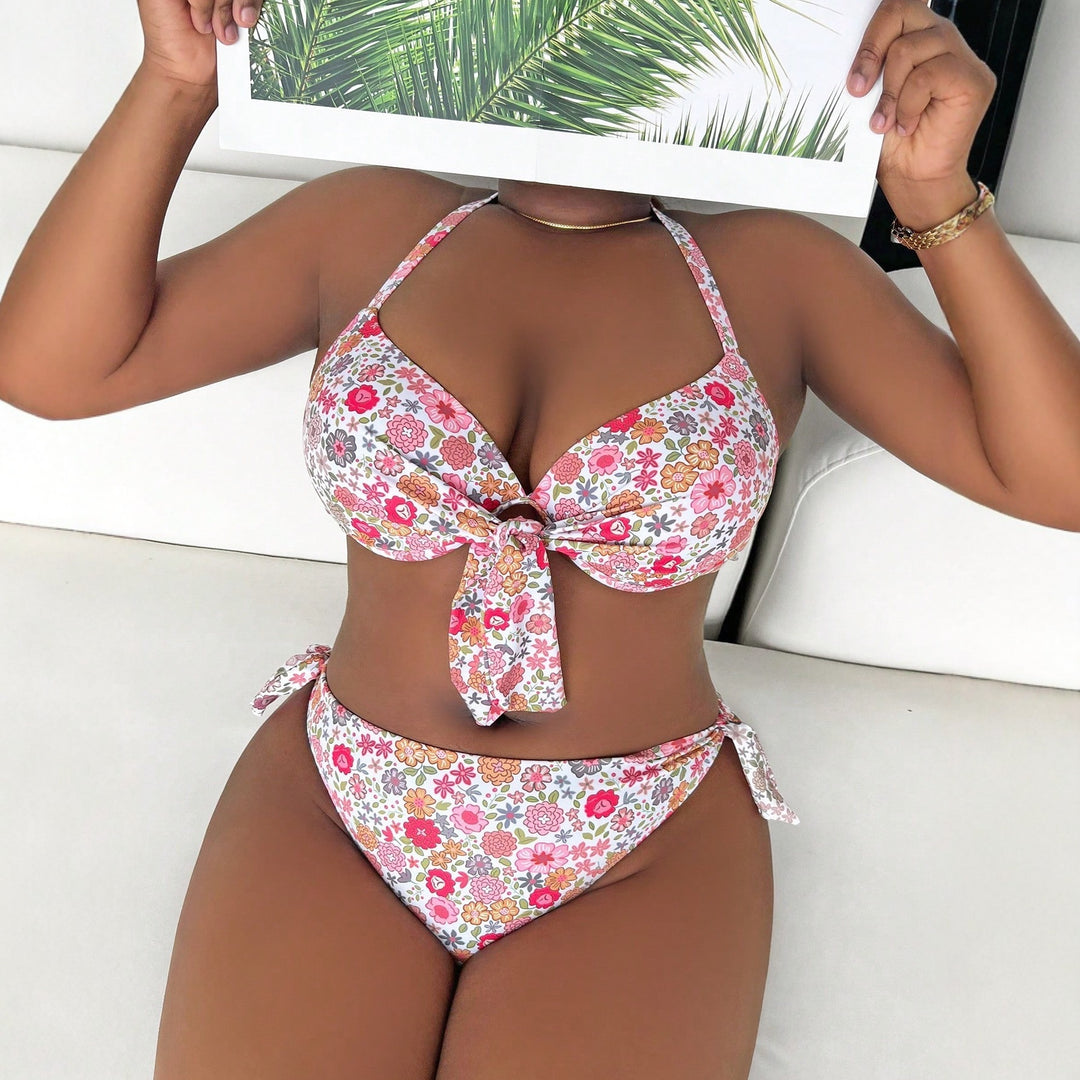 Damen Triangel-Bikini mit verspieltem Blumenmuster und herausnehmbarem Padding Drune
