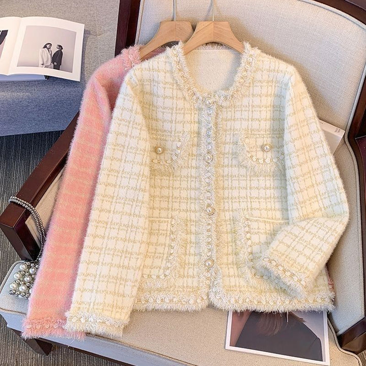 Damen Kuschelige Strickjacke mit dekorativen Perlen und Fransendetails Drune