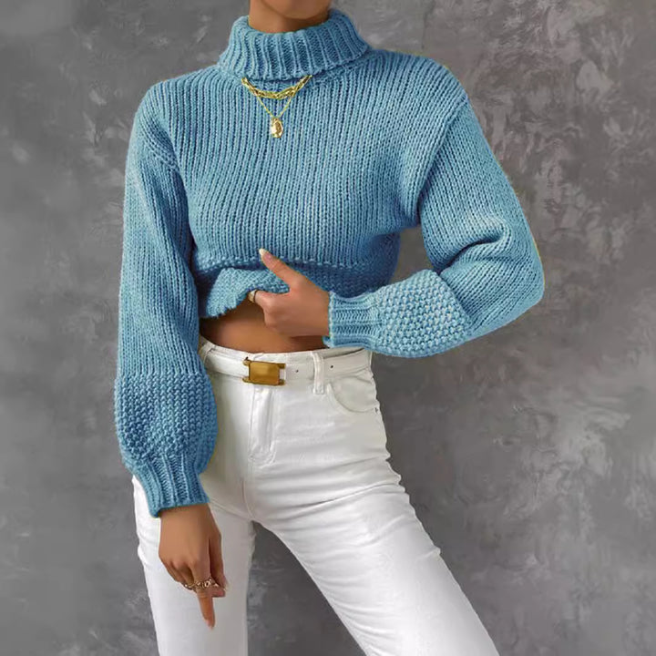 Damen Grobstrick Pullover mit hohem Kragen Drune