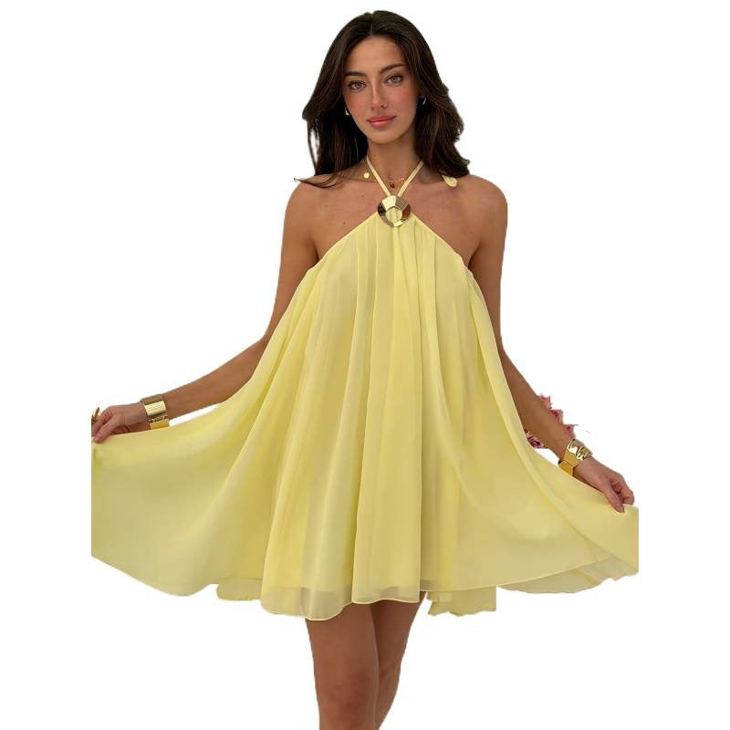 Damen luftiges Strandkleid mit haltem Design und fließendem Stoff Drune
