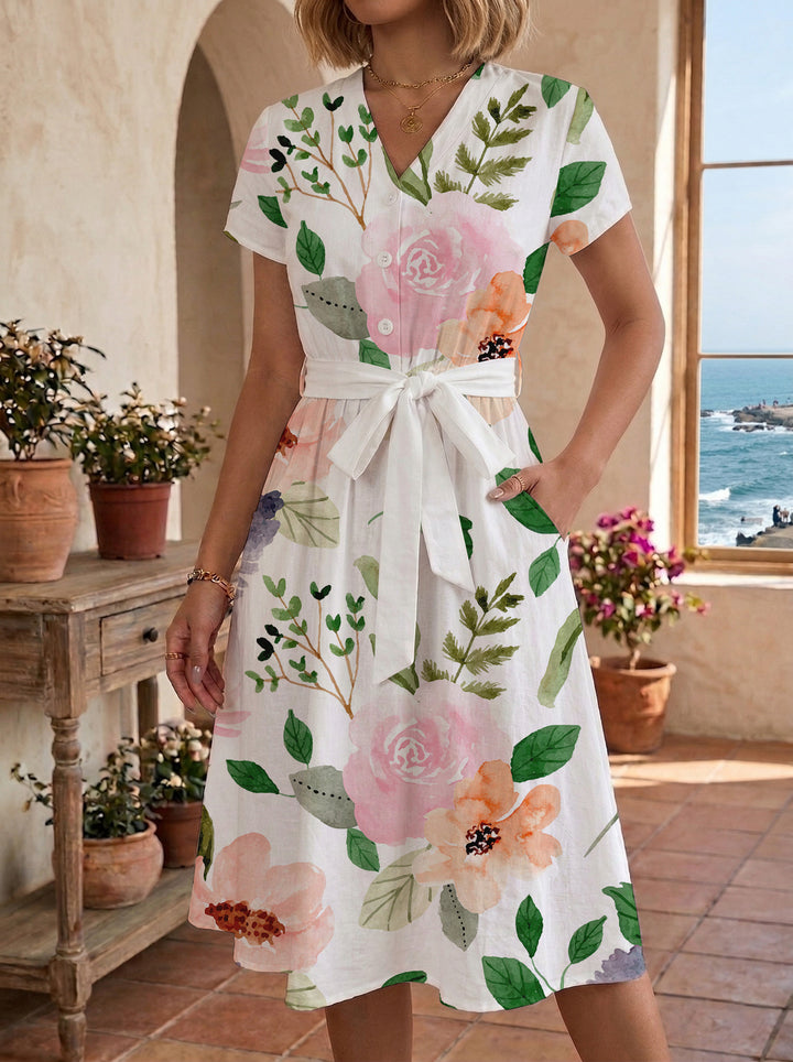 Damen lässiges Kleid mit modernem Leoprint und taillierbarem Gürtel Drune