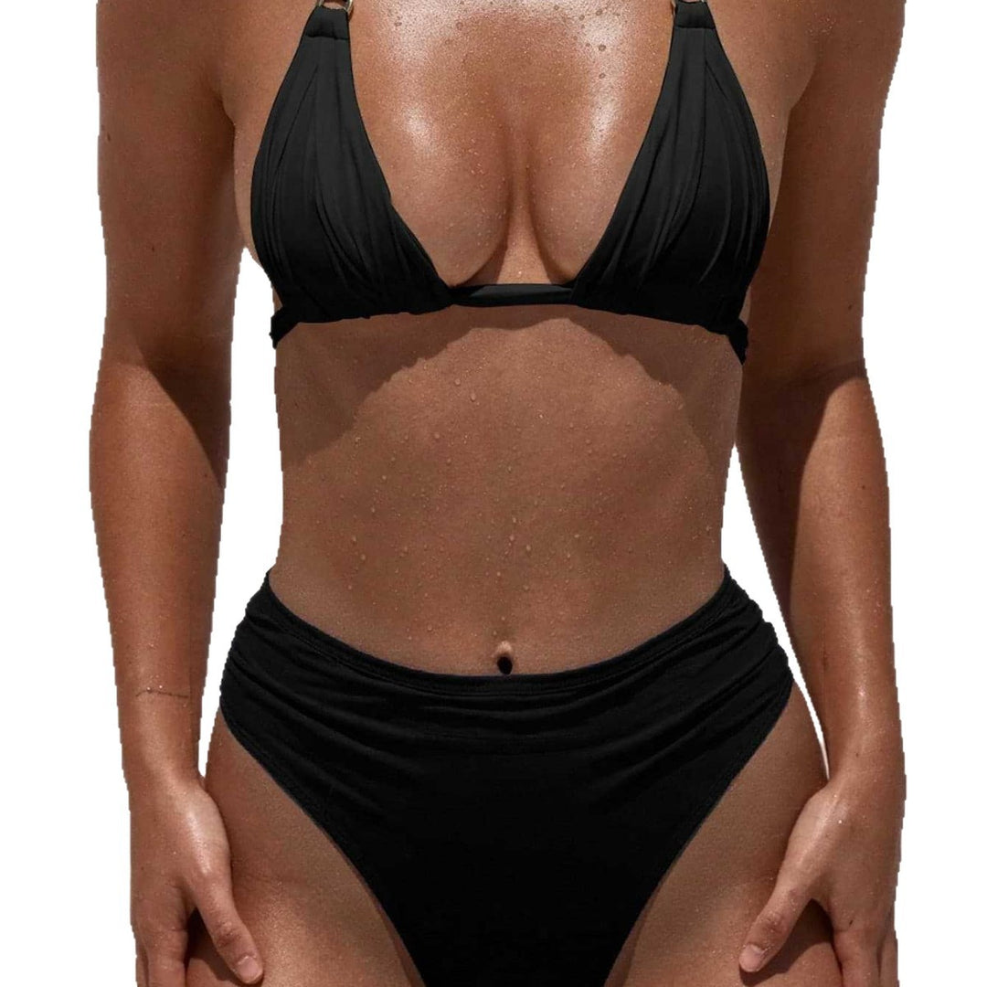 Damen Triangel-Bikini mit hohem Bund und Raffung Drune