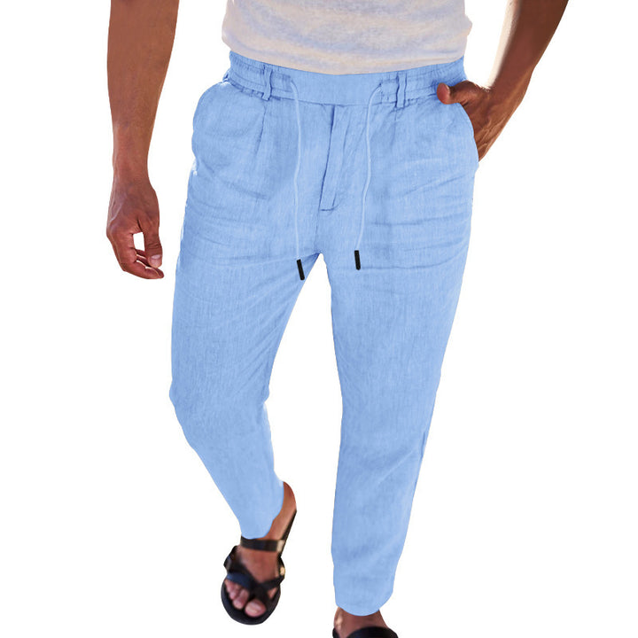 Herren lässige Leinenhose mit elastischem Bund Drune