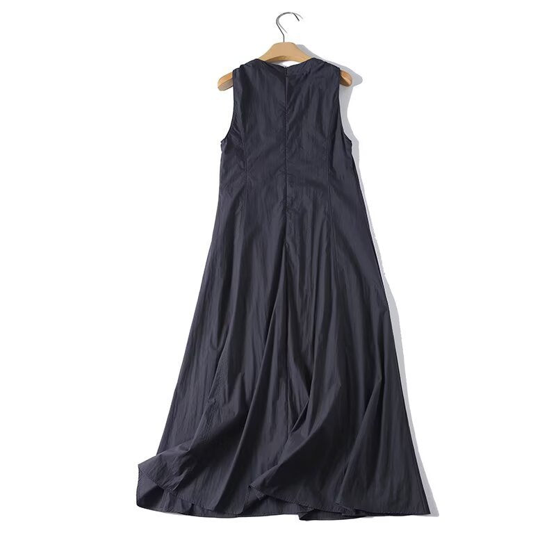 Damen luftiges Maxi-Kleid mit Spaghetti-Trägern und voluminösem Saum Drune