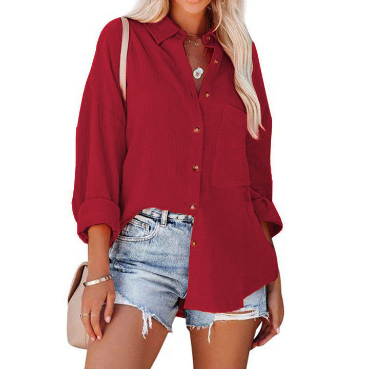 Damen lässige Bluse im Oversized Schnitt mit Knopfleiste und praktischen Taschen Drune