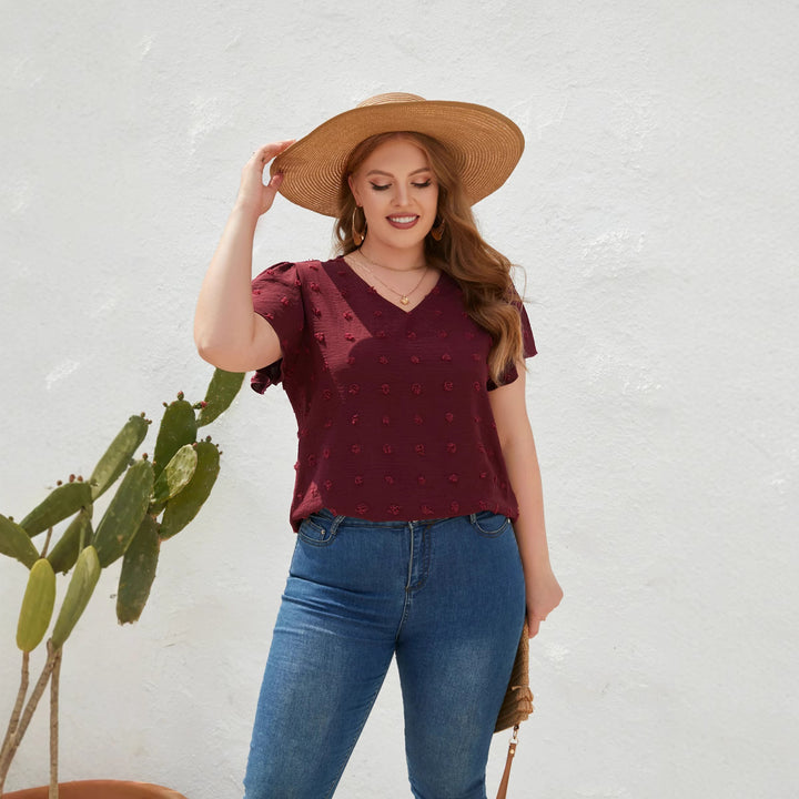 Damen Leichtes V-Ausschnitt T-Shirt mit strukturiertem Design Drune