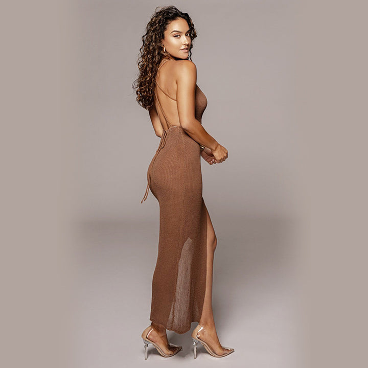 Damen Maxikleid mit raffiniertem V-Ausschnitt und hohem Schlitz Drune