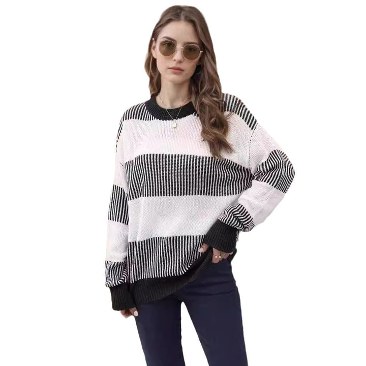 Damen gestreifter Strickpullover mit weitem Schnitt Drune