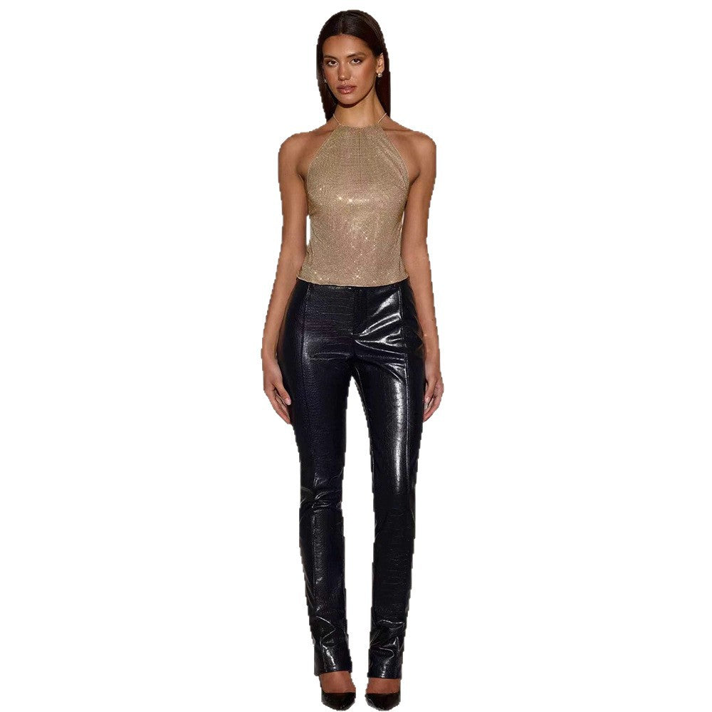 Damen Glitzerndes Top mit schmalem Halterdesign und funkelnden Akzenten Drune